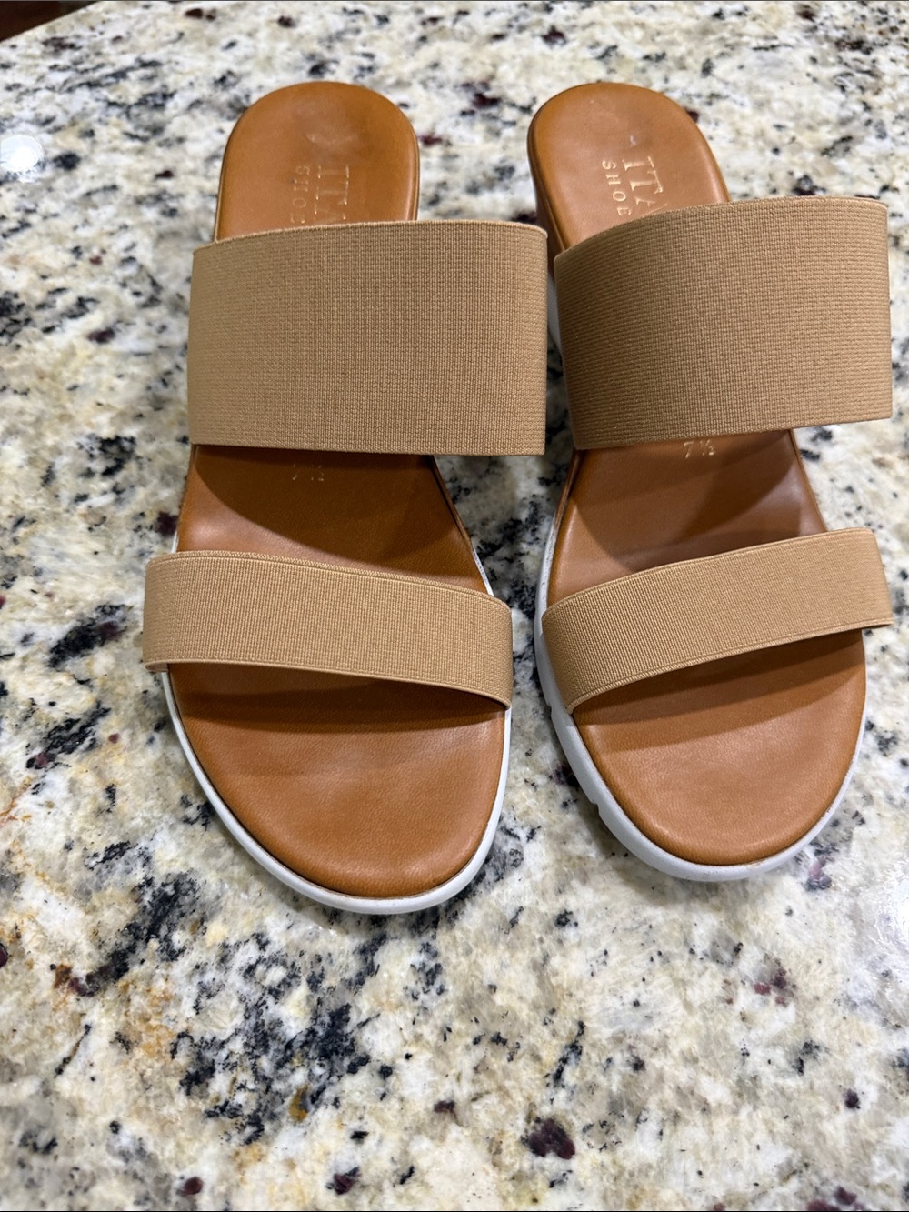 Italian Shoemakers Tan and Beige Slip-On Wedge Sandals